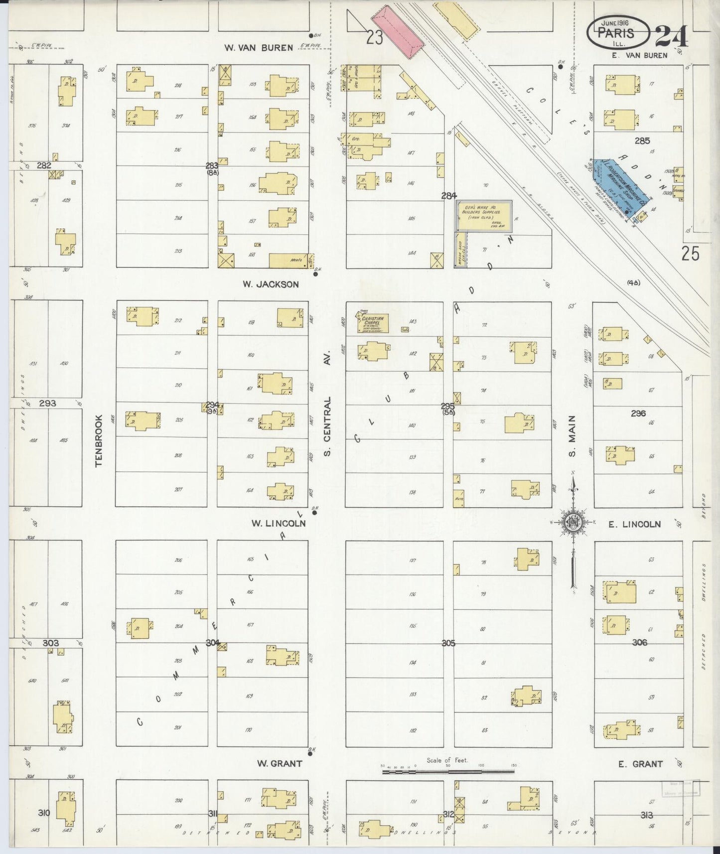 Sanborn Fire Insurance Map from Paris, Edgar County, Illinois (1916), Sheet #0024 - Complete Map Set gallery image, historic Sanborn map, vintage wall art, Illinois Illinois