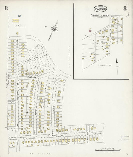 Sanborn Fire Insurance Map from Westmont, Camden County, New Jersey (1925), Sheet #0008 - Historic Sanborn Fire Insurance Map Print, vintage old map wall art, antique decor, genealogy gift, New Jersey New Jersey map