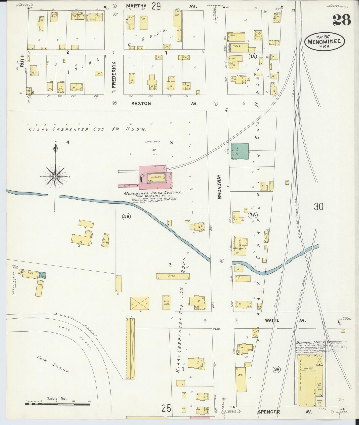 Sanborn Fire Insurance Map from Menominee, Menominee County, Michigan (1907), Sheet #0028 - Complete Map Set gallery image, historic Sanborn map, vintage wall art, Michigan Michigan