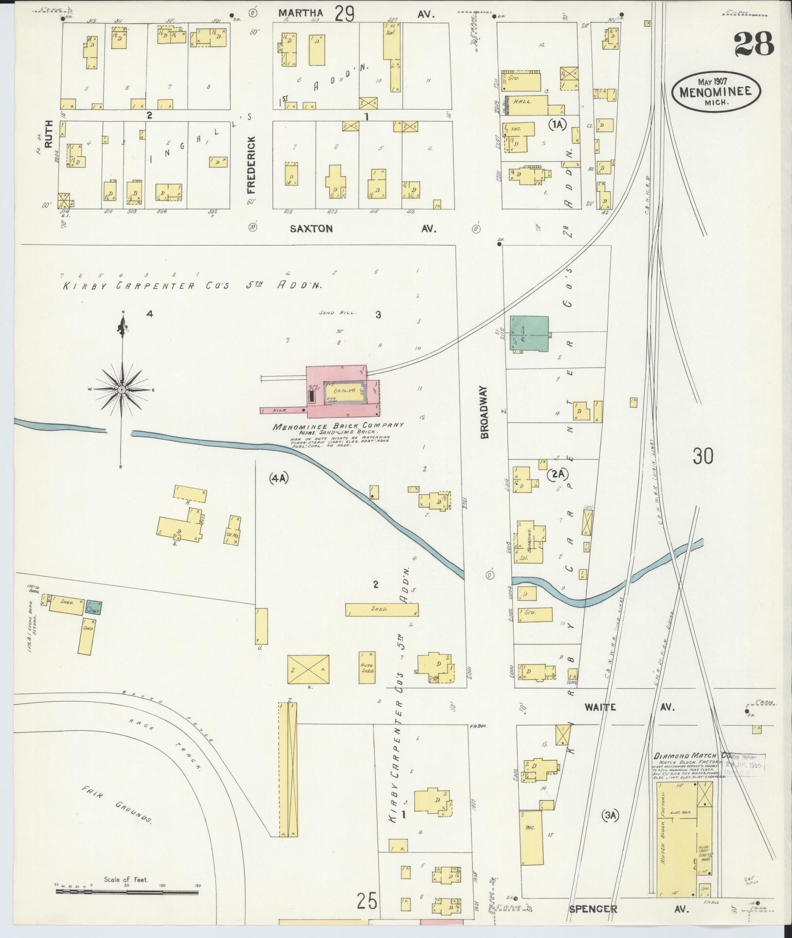Sanborn Fire Insurance Map from Menominee, Menominee County, Michigan (1907), Sheet #0028 - Complete Map Set gallery image, historic Sanborn map, vintage wall art, Michigan Michigan