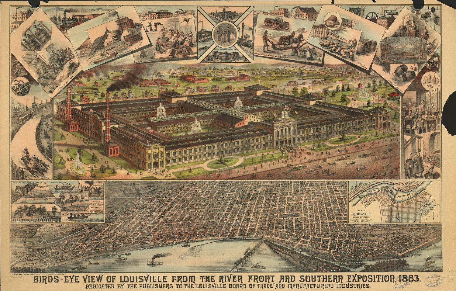 Birds-eye view of Louisville from the river front and Southern Exposition, 1883. (1883) – Historic Bird’s-Eye View Panorama Print