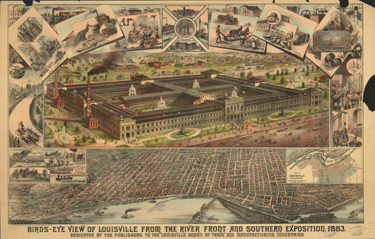 Birds-eye view of Louisville from the river front and Southern Exposition, 1883. (1883) – Historic Bird’s-Eye View Panorama Print