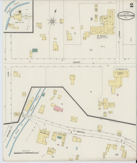 Sanborn Fire Insurance Map from Elizabethtown, Essex County, New York (1895), Sheet #0002 - Historic Sanborn Fire Insurance Map Print, vintage old map wall art, antique decor, genealogy gift, New York New York map