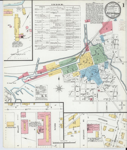 Sanborn Fire Insurance Map from Benton Harbor, Berrien County, Michigan (1900), Sheet #0001 - Historic Sanborn Fire Insurance Map Print, vintage old map wall art, antique decor, genealogy gift, Michigan Michigan map