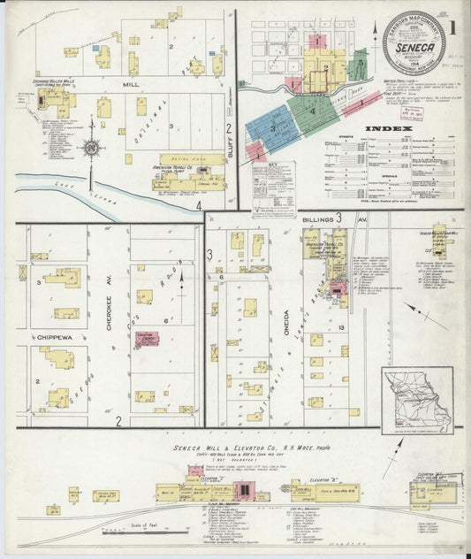 Sanborn Fire Insurance Map from Seneca, Newton County, Missouri (1914), Sheet #0001 - Complete Map Set gallery image, historic Sanborn map, vintage wall art, Missouri Missouri