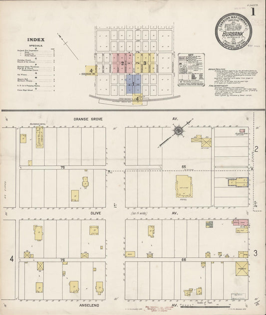 Sanborn Fire Insurance Map from Burbank, Los Angeles County, California (1910), Sheet #0001 - Complete Map Set gallery image, historic Sanborn map, vintage wall art, California California