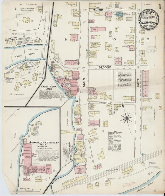 Sanborn Fire Insurance Map from Schaghticoke, Rensselaer County, New York (1884), Sheet #0001 - Historic Sanborn Fire Insurance Map Print, vintage old map wall art, antique decor, genealogy gift, New York New York map