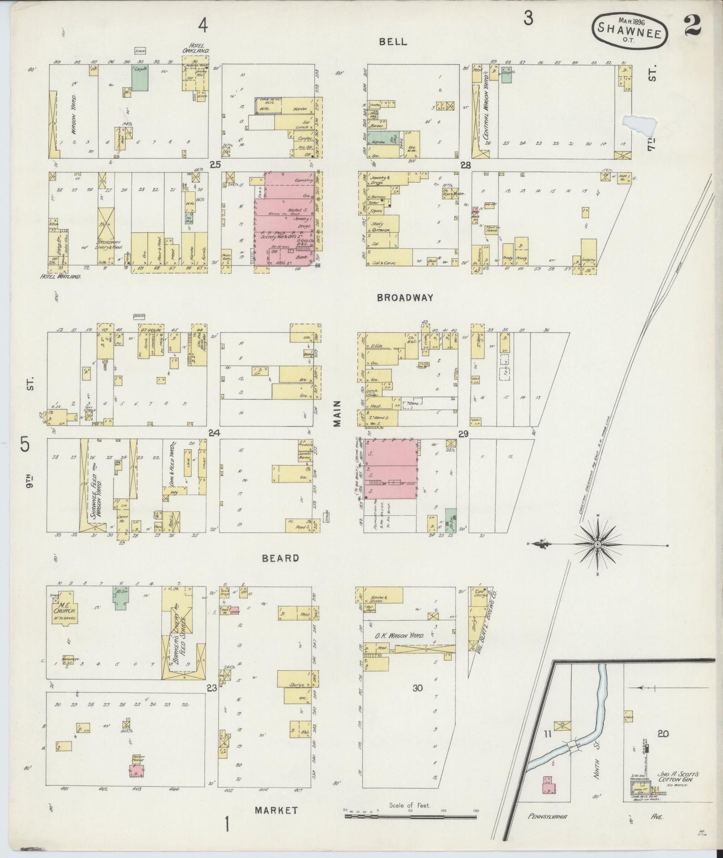 Sanborn Fire Insurance Map from Shawnee, Pottawatomie County, Oklahoma (1896), Sheet #0002 - Complete Map Set gallery image, historic Sanborn map, vintage wall art, Oklahoma Oklahoma