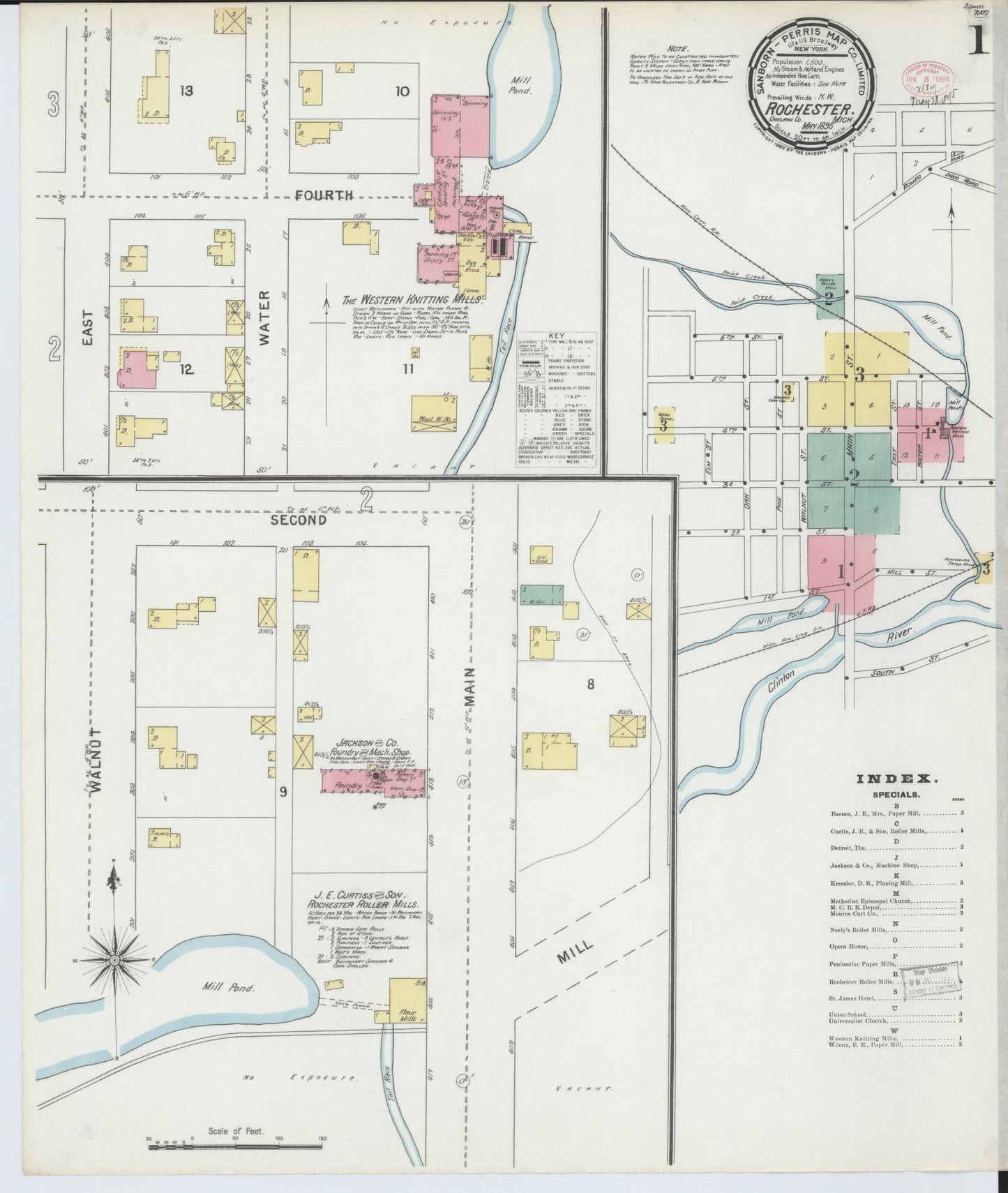 Sanborn Fire Insurance Map from Rochester, Oakland County, Michigan (1895), Sheet #0001 - Complete Map Set gallery image, historic Sanborn map, vintage wall art, Michigan Michigan