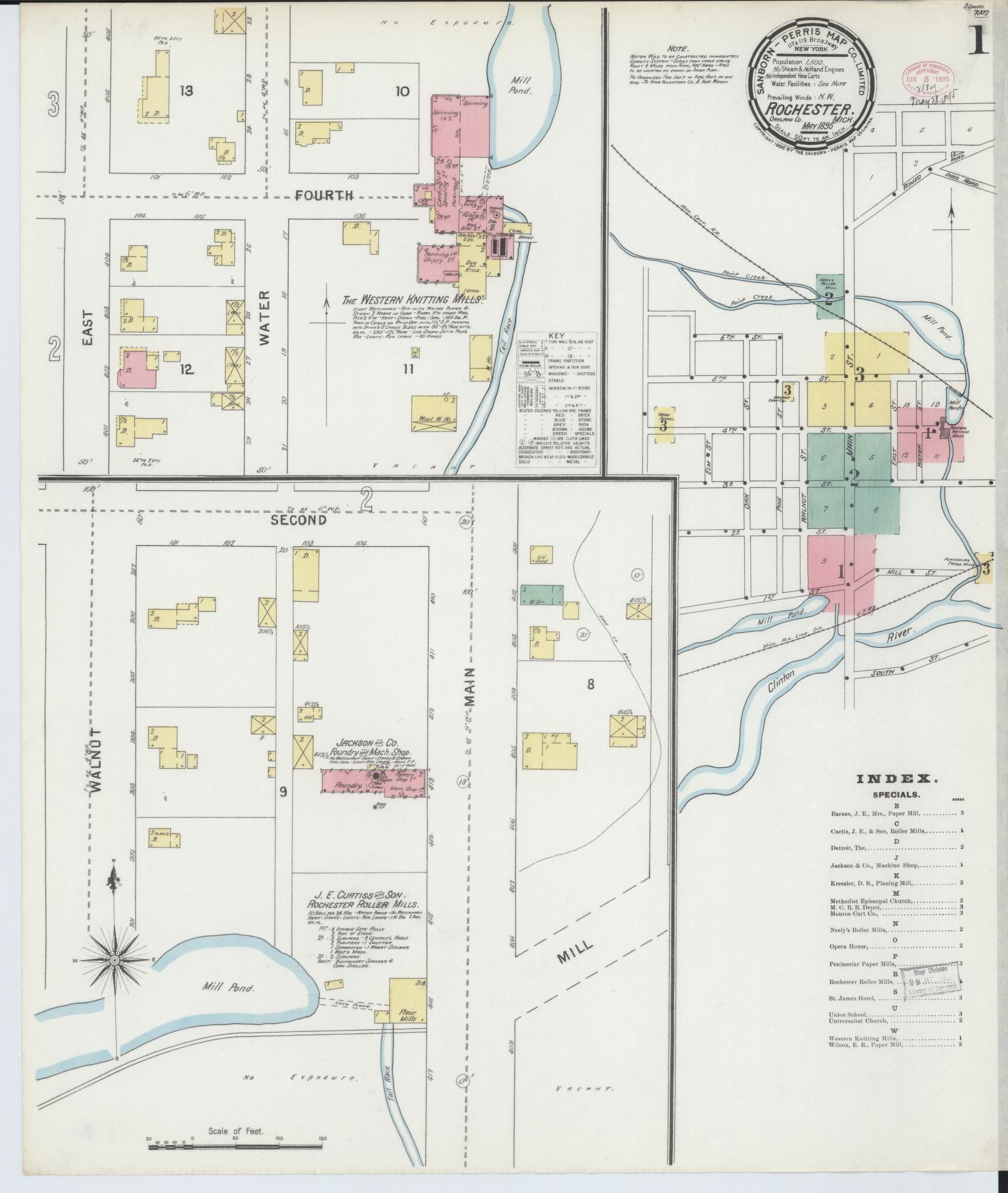 Sanborn Fire Insurance Map from Rochester, Oakland County, Michigan (1895), Sheet #0001 - Complete Map Set gallery image, historic Sanborn map, vintage wall art, Michigan Michigan