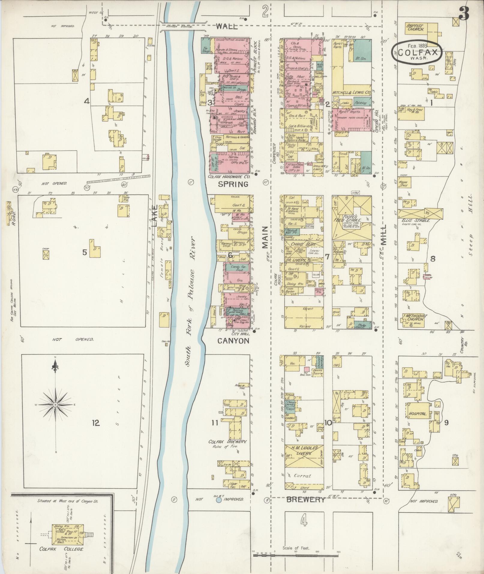 Sanborn Fire Insurance Map from Colfax, Whitman County, Washington (1893), Sheet #0003 - Complete Map Set gallery image, historic Sanborn map, vintage wall art, Washington Washington