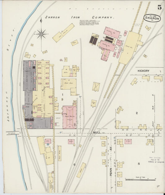 Sanborn Fire Insurance Map from Sharon, Mercer County, Pennsylvania (1888), Sheet #0005 - Historic Sanborn Fire Insurance Map Print, vintage old map wall art, antique decor, genealogy gift, Pennsylvania Pennsylvania map