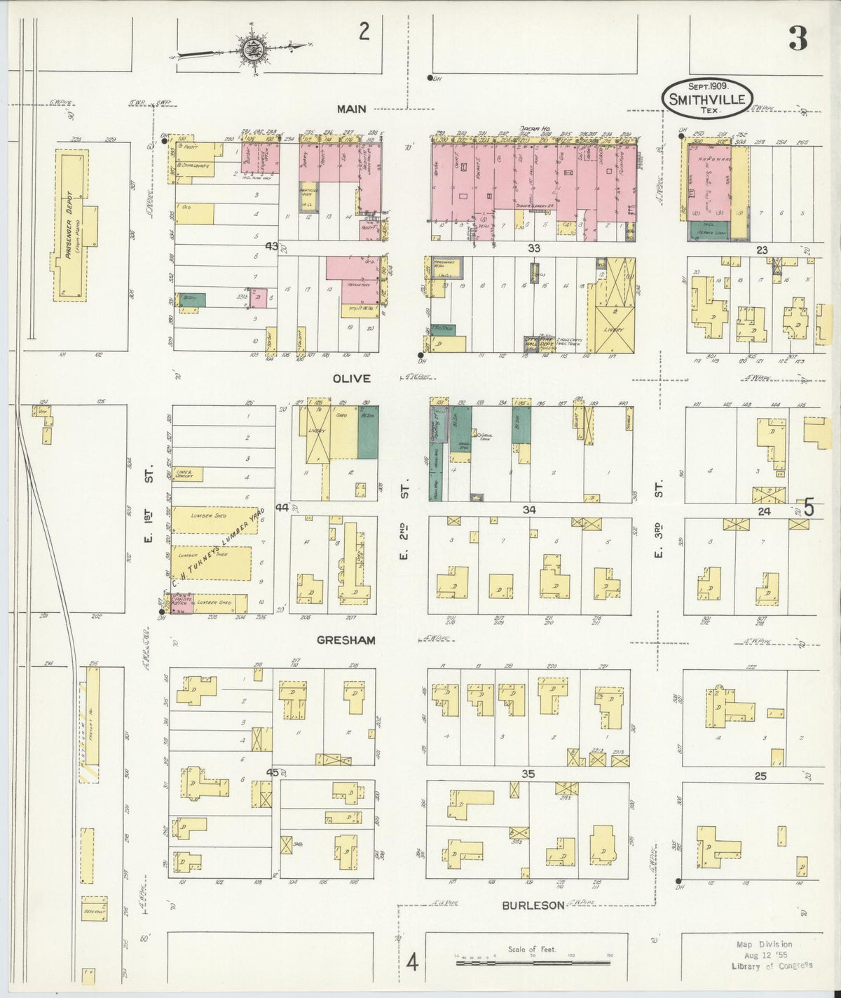 Sanborn Fire Insurance Map from Smithville, Bastrop County, Texas (1909), Sheet #0003 - Complete Map Set gallery image, historic Sanborn map, vintage wall art, Texas Texas