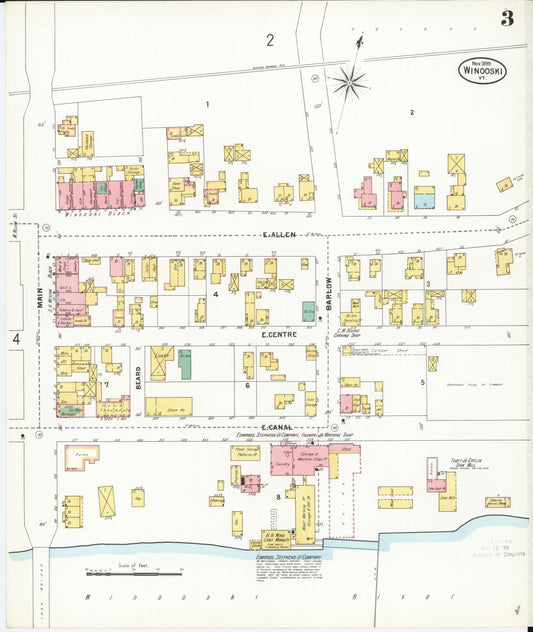 Sanborn Fire Insurance Map from Winooski, Chittenden County, Vermont (1899), Sheet #0003 - Historic Sanborn Fire Insurance Map Print, vintage old map wall art, antique decor, genealogy gift, Vermont Vermont map