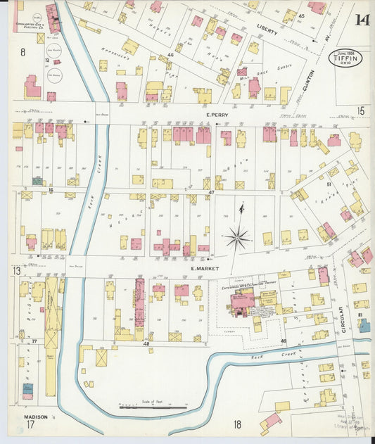 Sanborn Fire Insurance Map from Tiffin, Seneca County, Ohio (1908), Sheet #0014 - Historic Sanborn Fire Insurance Map Print, vintage old map wall art, antique decor, genealogy gift, Ohio Ohio map