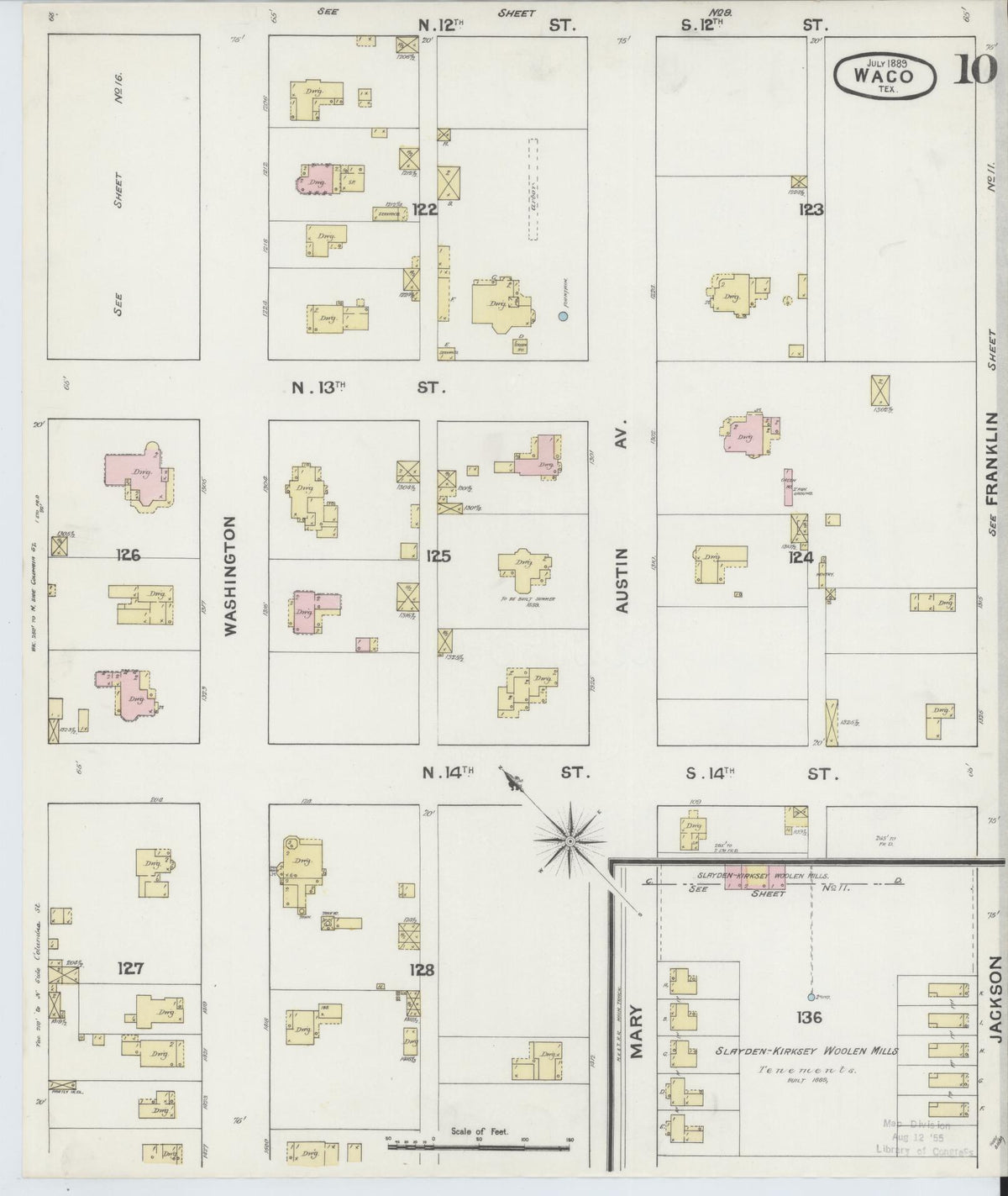 Sanborn Fire Insurance Map from Waco, McLennan County, Texas (1889), Sheet #0010 - Historic Sanborn Fire Insurance Map Print, vintage old map wall art, antique decor, genealogy gift, Texas Texas map