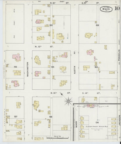 Sanborn Fire Insurance Map from Waco, McLennan County, Texas (1889), Sheet #0010 - Historic Sanborn Fire Insurance Map Print, vintage old map wall art, antique decor, genealogy gift, Texas Texas map