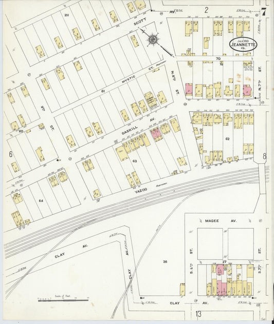 Sanborn Fire Insurance Map from Jeannette, Westmoreland County, Pennsylvania (1910), Sheet #0007 - Historic Sanborn Fire Insurance Map Print, vintage old map wall art, antique decor, genealogy gift, Pennsylvania Pennsylvania map