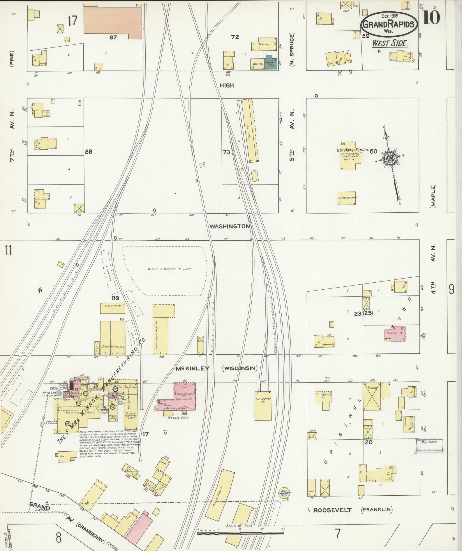 Sanborn Fire Insurance Map from Grand Rapids, Wood County, Wisconsin (1909), Sheet #0010 - Complete Map Set gallery image, historic Sanborn map, vintage wall art, Wisconsin Wisconsin