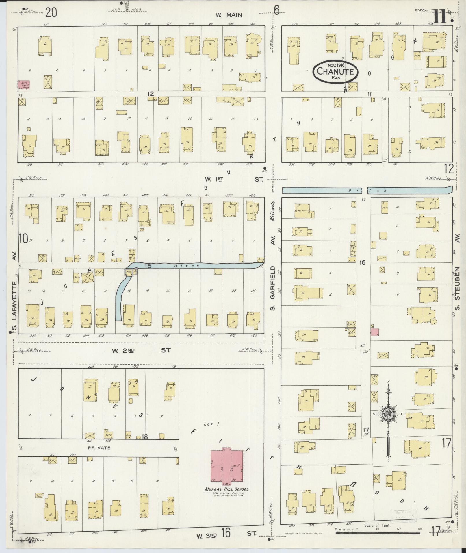 Sanborn Fire Insurance Map from Chanute, Neosho County, Kansas (1916), Sheet #0011 - Complete Map Set gallery image, historic Sanborn map, vintage wall art, Kansas Kansas