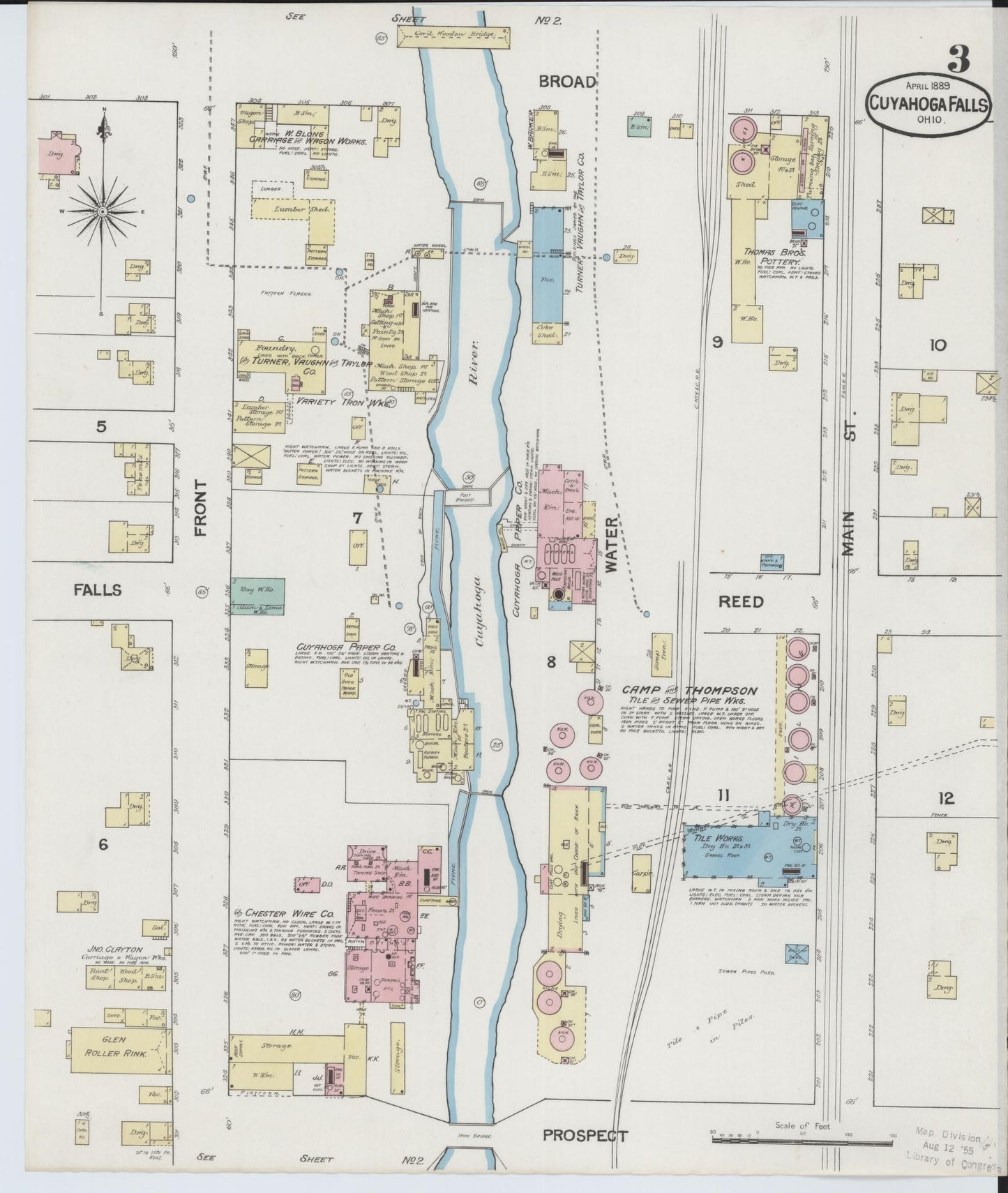 Sanborn Fire Insurance Map from Cuyahoga Falls, Summit County, Ohio (1889), Sheet #0003 - Historic Sanborn Fire Insurance Map Print, vintage old map wall art, antique decor, genealogy gift, Ohio Ohio map