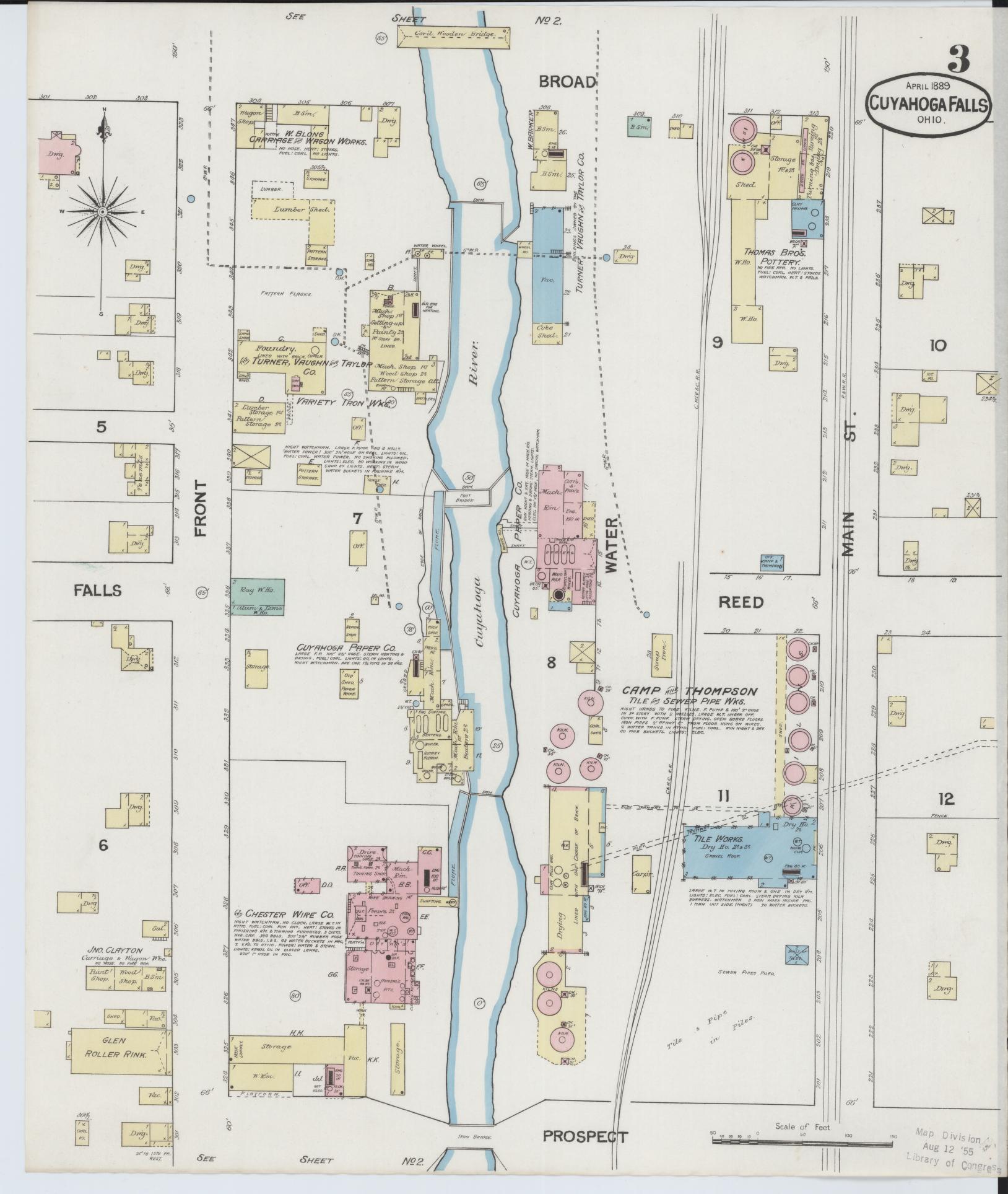 Sanborn Fire Insurance Map from Cuyahoga Falls, Summit County, Ohio (1889), Sheet #0003 - Historic Sanborn Fire Insurance Map Print, vintage old map wall art, antique decor, genealogy gift, Ohio Ohio map