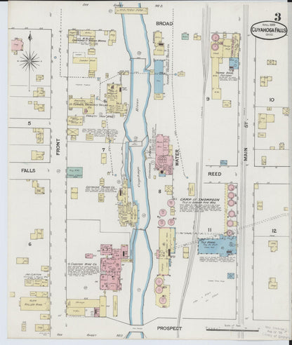 Sanborn Fire Insurance Map from Cuyahoga Falls, Summit County, Ohio (1889), Sheet #0003 - Historic Sanborn Fire Insurance Map Print, vintage old map wall art, antique decor, genealogy gift, Ohio Ohio map