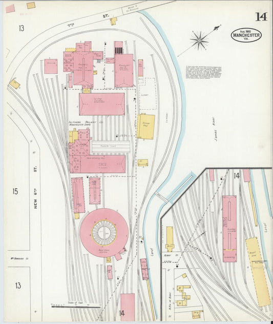 Sanborn Fire Insurance Map from Manchester, Chesterfield County, Virginia. (1905), Sheet 14 – Historic Sanborn Fire Insurance Map Print