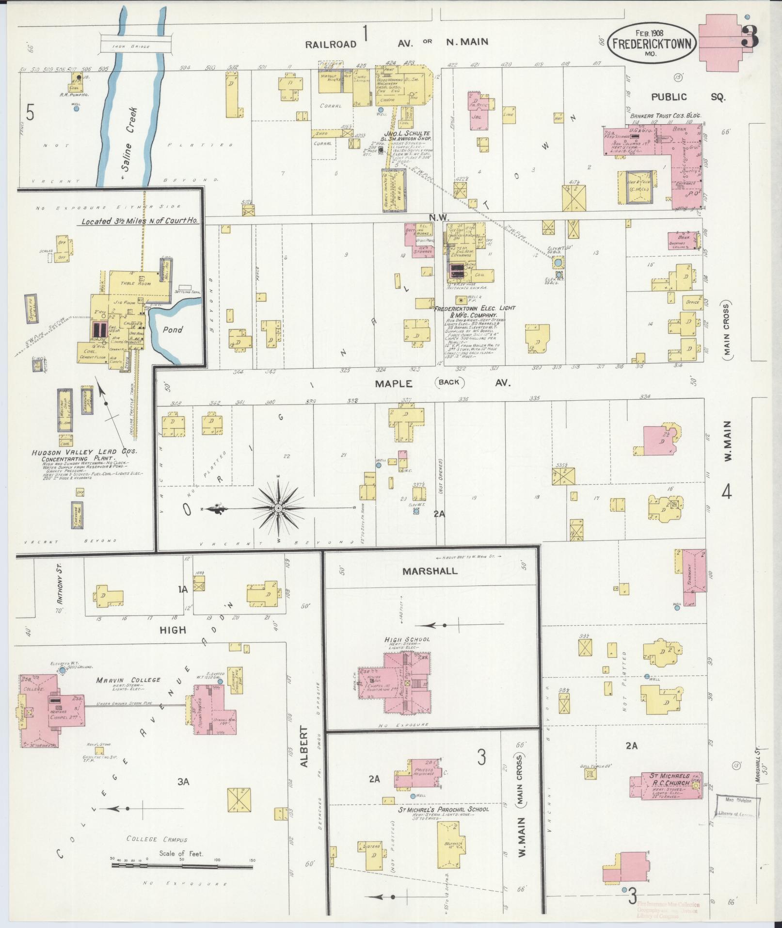 Sanborn Fire Insurance Map from Fredericktown, Madison County, Missouri (1908), Sheet #0003 - Historic Sanborn Fire Insurance Map Print, vintage old map wall art, antique decor, genealogy gift, Missouri Missouri map