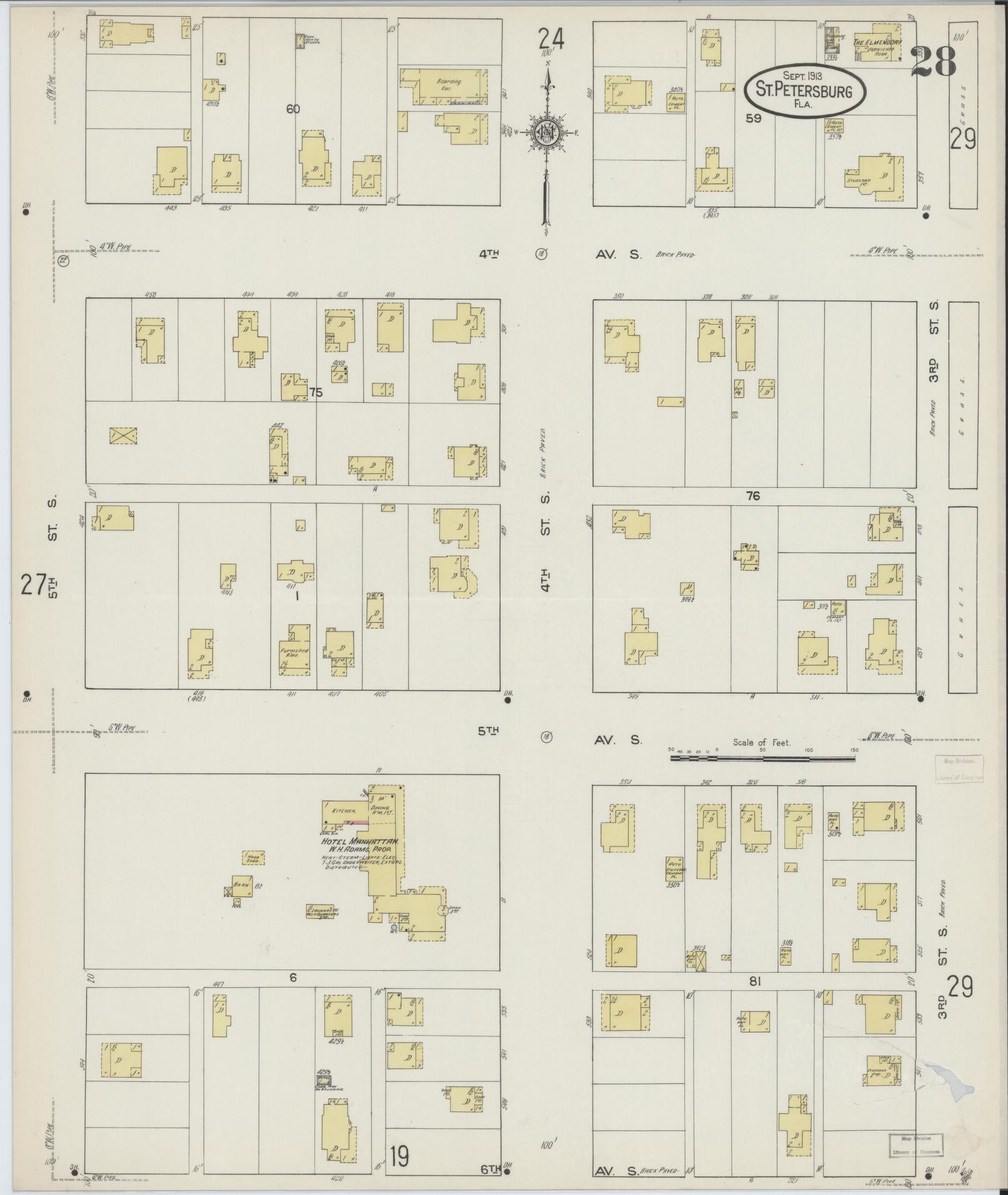 Sanborn Fire Insurance Map from Saint Petersburg, Pinellas County, Florida (1913), Sheet #0028 - Historic Sanborn Fire Insurance Map Print, vintage old map wall art, antique decor, genealogy gift, Florida Florida map