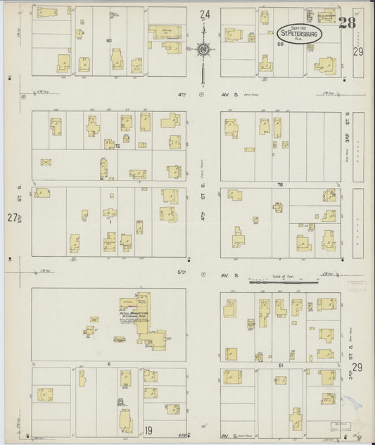 Sanborn Fire Insurance Map from Saint Petersburg, Pinellas County, Florida (1913), Sheet #0028 - Historic Sanborn Fire Insurance Map Print, vintage old map wall art, antique decor, genealogy gift, Florida Florida map