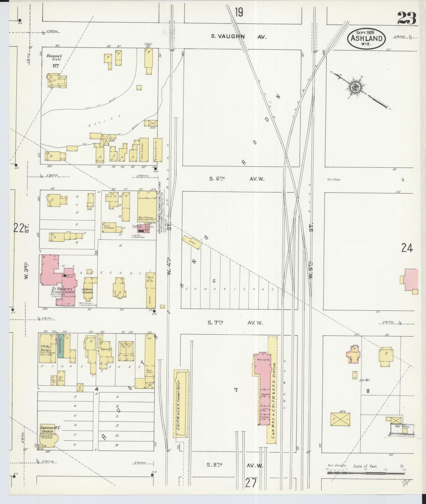 Sanborn Fire Insurance Map from Ashland, Ashland County, Wisconsin (1909), Sheet #0023 - Historic Sanborn Fire Insurance Map Print, vintage old map wall art, antique decor, genealogy gift, Wisconsin Wisconsin map