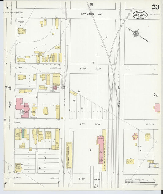 Sanborn Fire Insurance Map from Ashland, Ashland County, Wisconsin (1909), Sheet #0023 - Historic Sanborn Fire Insurance Map Print, vintage old map wall art, antique decor, genealogy gift, Wisconsin Wisconsin map