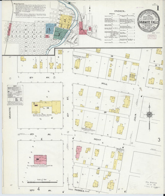 Sanborn Fire Insurance Map from Granite Falls, Yellow Medicine And Chippewa Counties, Minnesota (1909), Sheet #0001 - Complete Map Set gallery image, historic Sanborn map, vintage wall art, Minnesota Minnesota