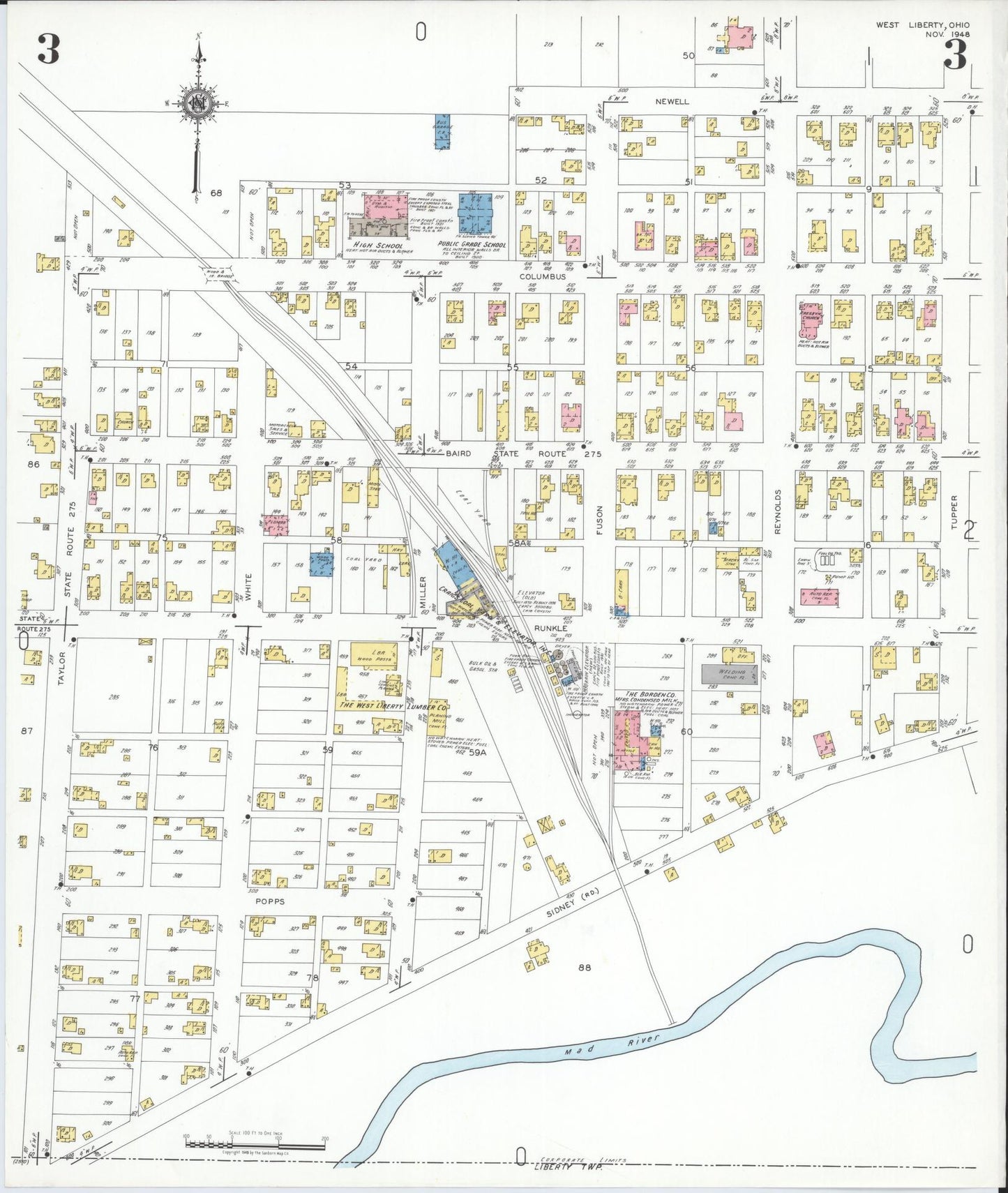 Sanborn Fire Insurance Map from West Liberty, Logan County, Ohio (1948), Sheet #0003 - Historic Sanborn Fire Insurance Map Print, vintage old map wall art, antique decor, genealogy gift, Ohio Ohio map