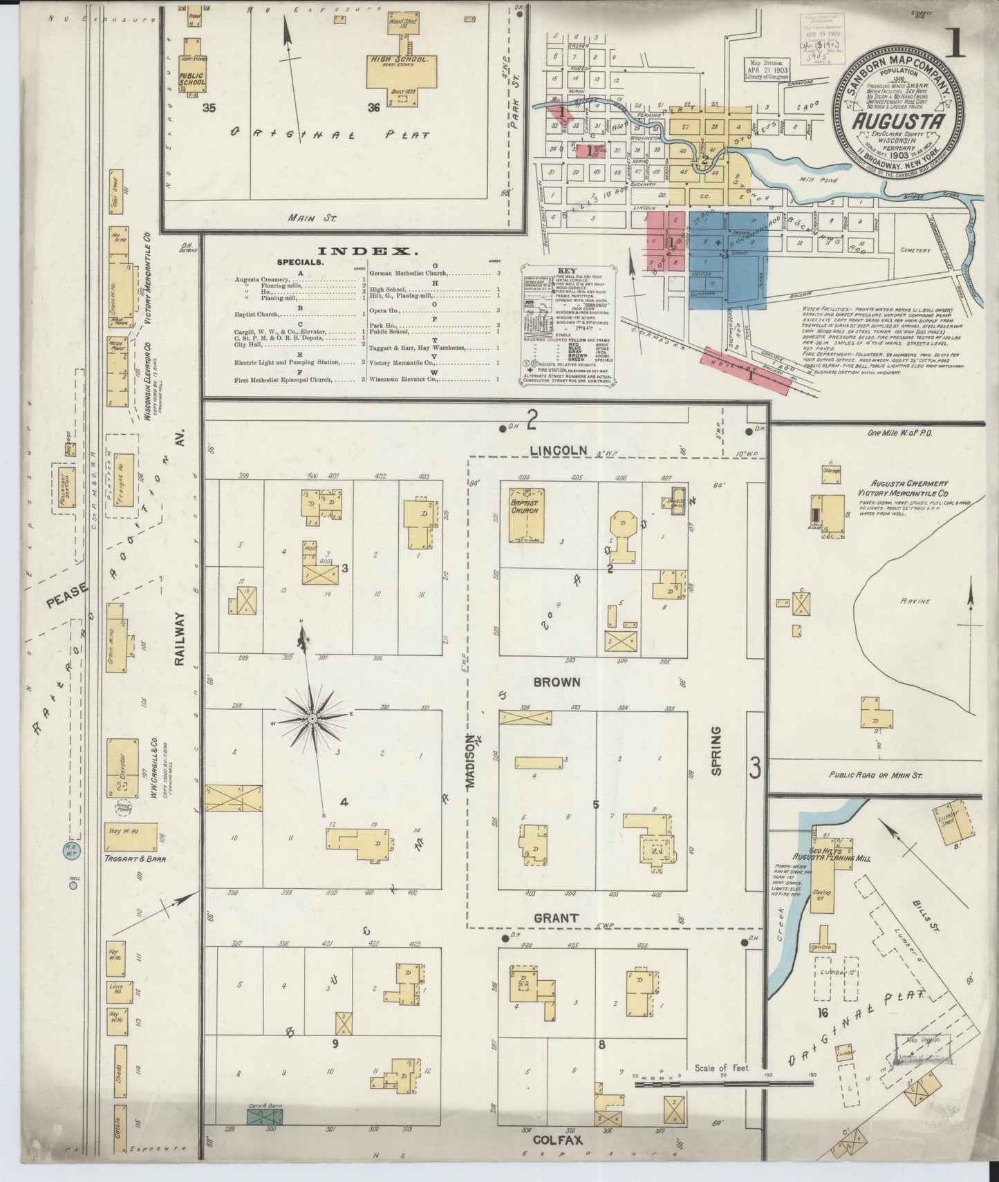 Sanborn Fire Insurance Map from Augusta, Eau Claire County, Wisconsin (1903), Sheet #0001 - Historic Sanborn Fire Insurance Map Print, vintage old map wall art, antique decor, genealogy gift, Wisconsin Wisconsin map