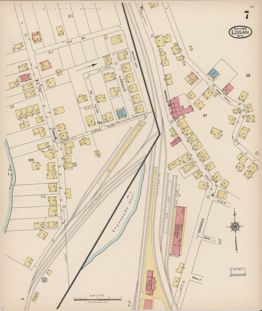 Sanborn Fire Insurance Map from Logan, Logan County, West Virginia (1922), Sheet #0007 - Historic Sanborn Fire Insurance Map Print, vintage old map wall art, antique decor, genealogy gift, West Virginia West Virginia map