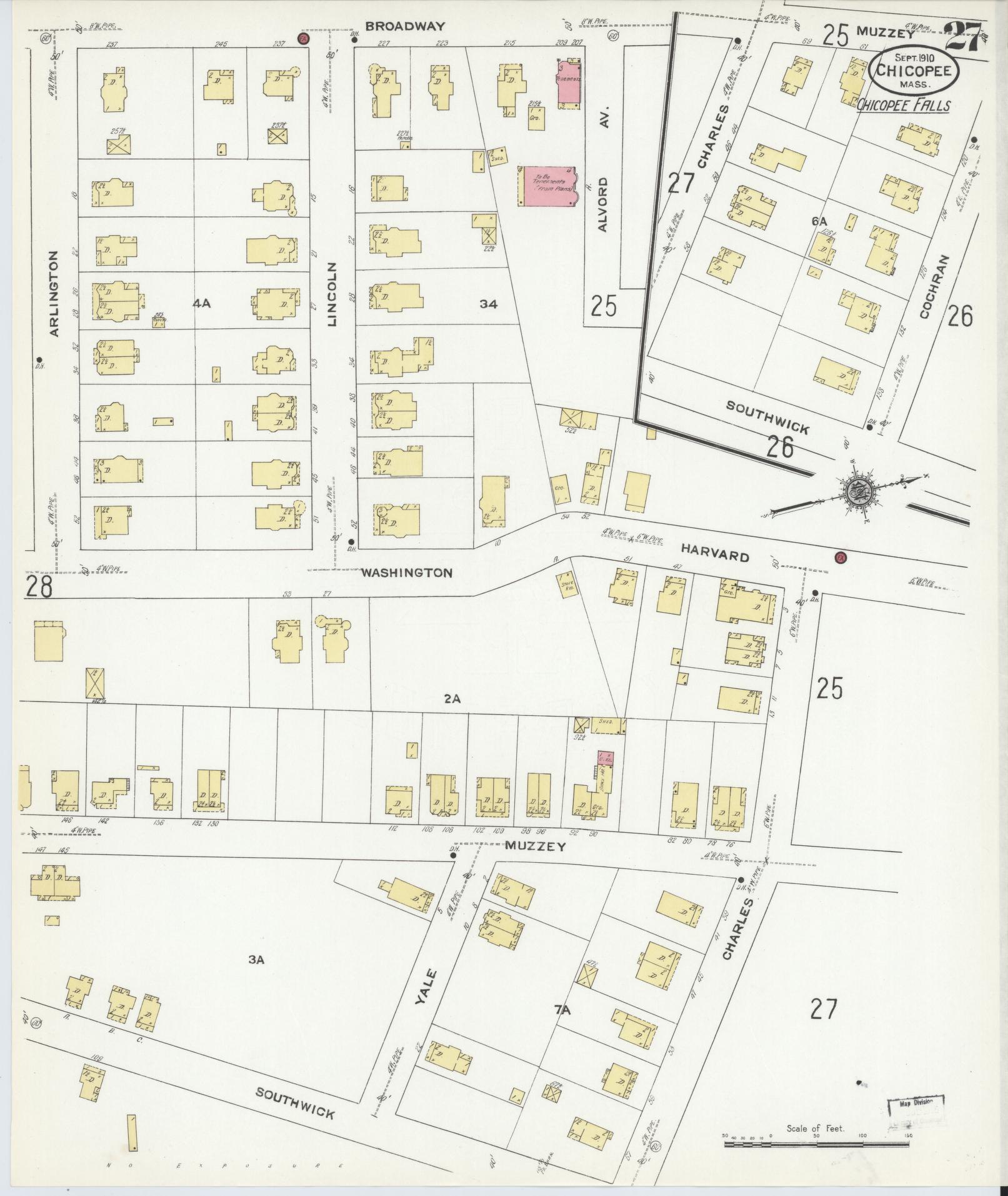 Sanborn Fire Insurance Map from Chicopee, Hampden County, Massachusetts (1910), Sheet #0027 - Complete Map Set gallery image, historic Sanborn map, vintage wall art, Massachusetts Massachusetts