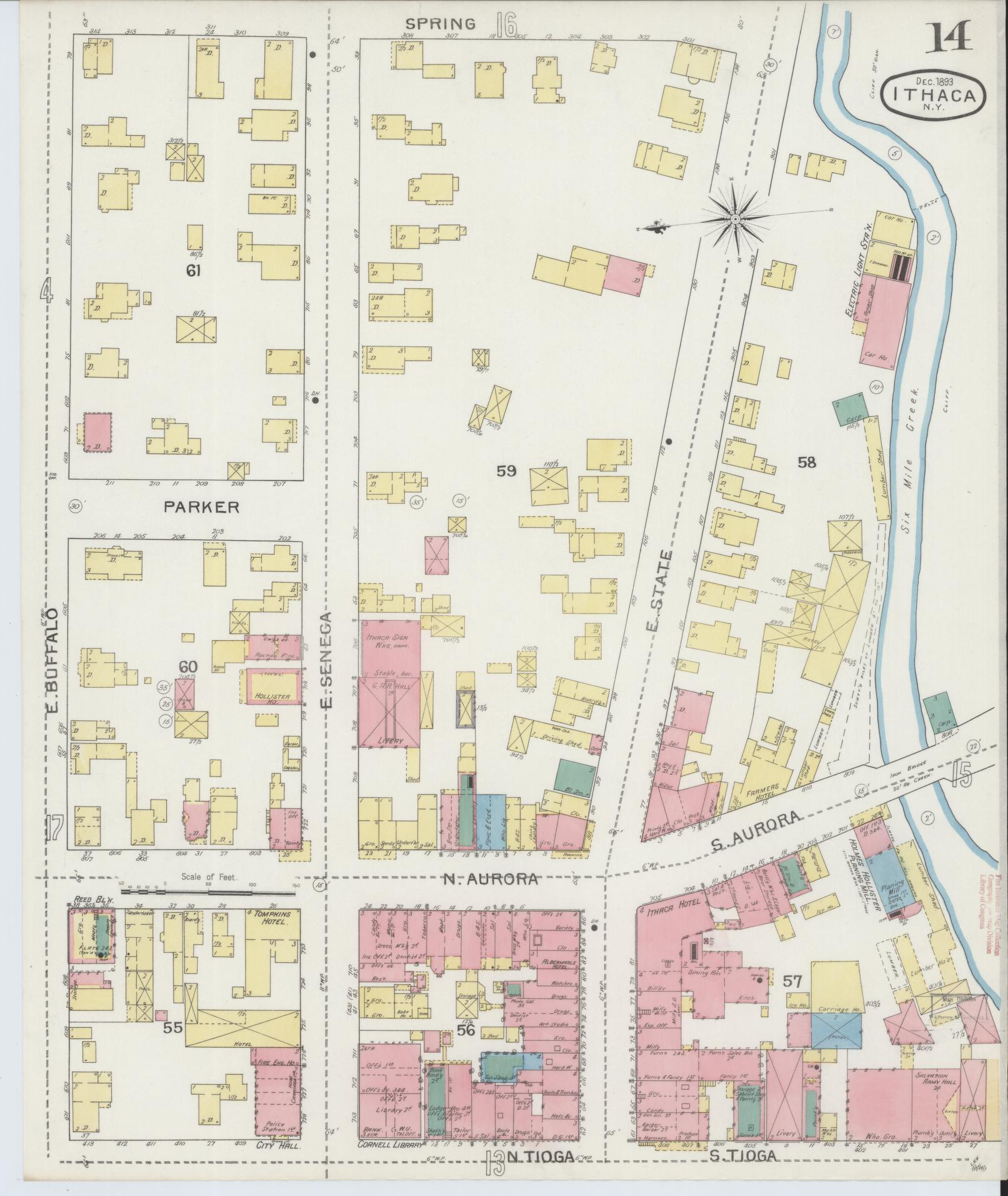 Sanborn Fire Insurance Map from Ithaca, Tompkins County, New York (1893), Sheet #0014 - Complete Map Set gallery image, historic Sanborn map, vintage wall art, New York New York