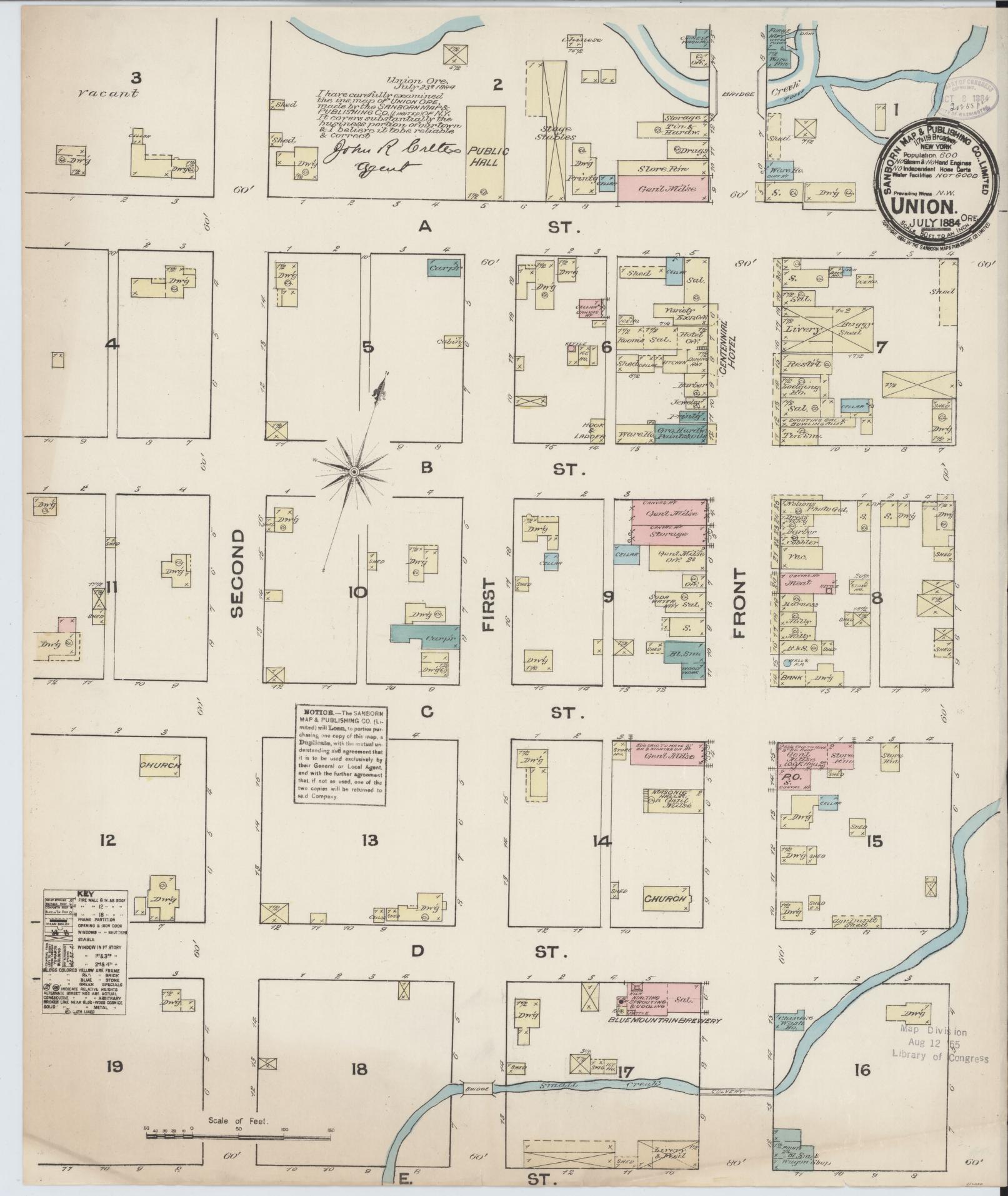 Sanborn Fire Insurance Map from Union, Union County, Oregon (1884), Sheet #0001 - Historic Sanborn Fire Insurance Map Print, vintage old map wall art, antique decor, genealogy gift, Oregon Oregon map