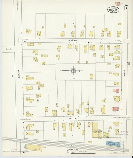 Sanborn Fire Insurance Map from Homer, Cortland County, New York (1915), Sheet #0007 - Historic Sanborn Fire Insurance Map Print, vintage old map wall art, antique decor, genealogy gift, New York New York map