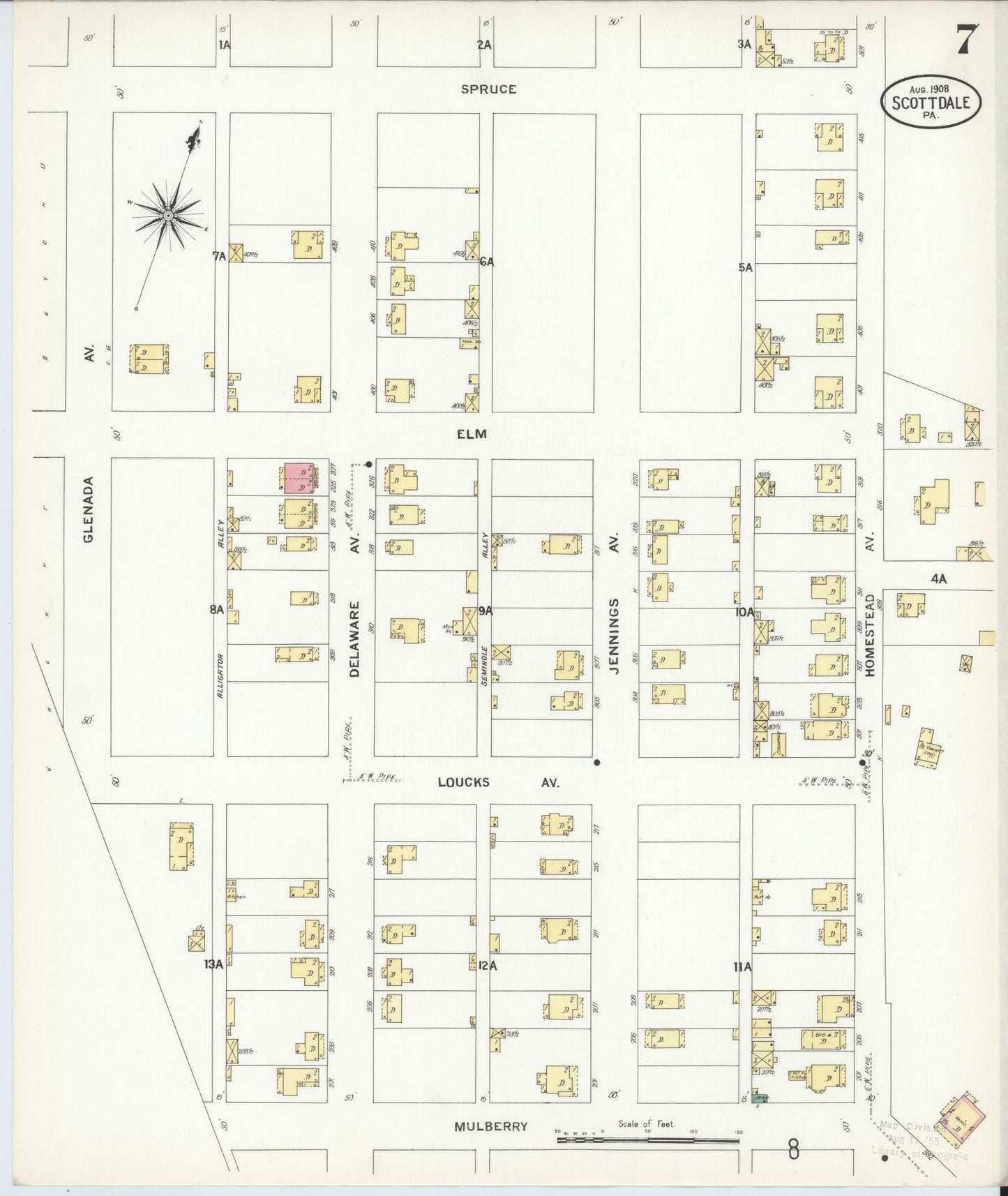 Sanborn Fire Insurance Map from Scottdale, Westmoreland County, Pennsylvania (1908), Sheet #0007 - Complete Map Set gallery image, historic Sanborn map, vintage wall art, Pennsylvania Pennsylvania