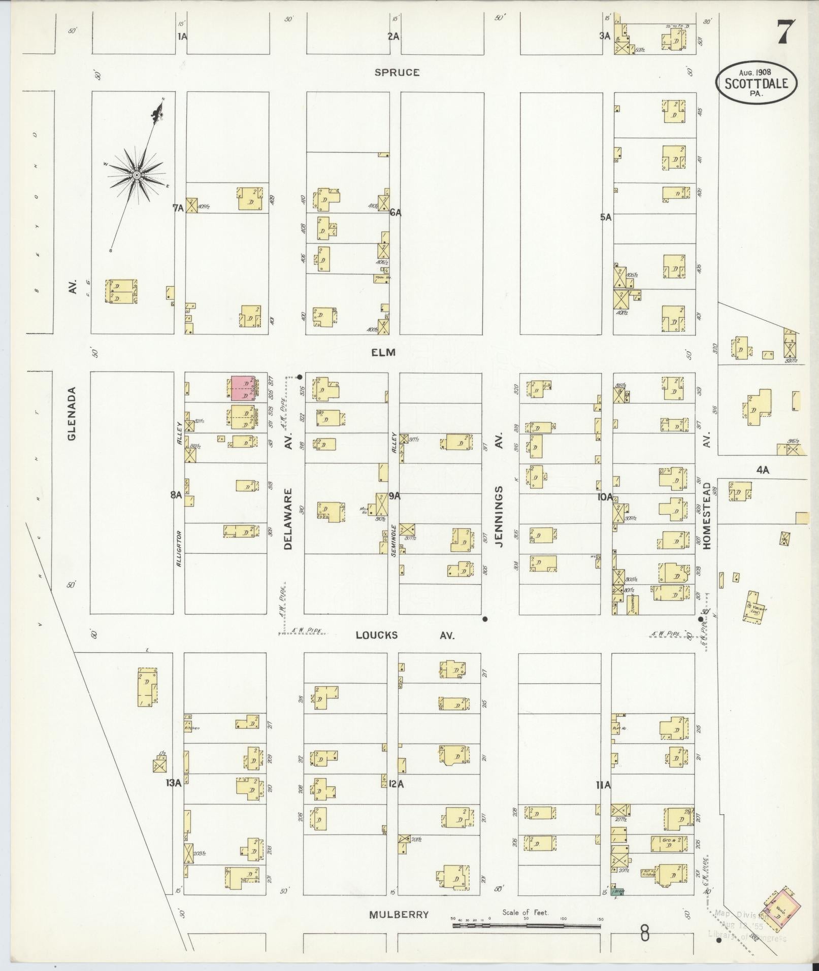 Sanborn Fire Insurance Map from Scottdale, Westmoreland County, Pennsylvania (1908), Sheet #0007 - Complete Map Set gallery image, historic Sanborn map, vintage wall art, Pennsylvania Pennsylvania