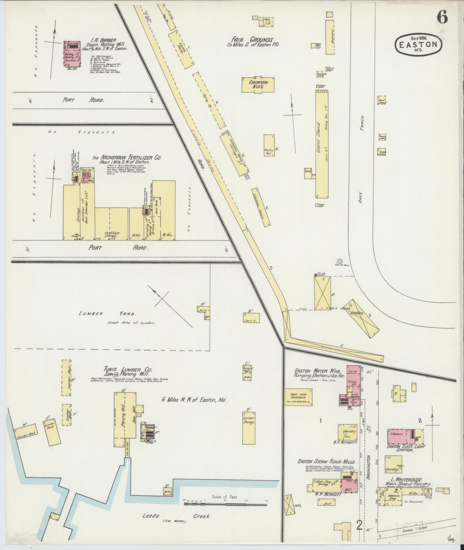 Sanborn Fire Insurance Map from Easton, Talbot County, Maryland (1896), Sheet #0006 - Historic Sanborn Fire Insurance Map Print, vintage old map wall art, antique decor, genealogy gift, Maryland Maryland map