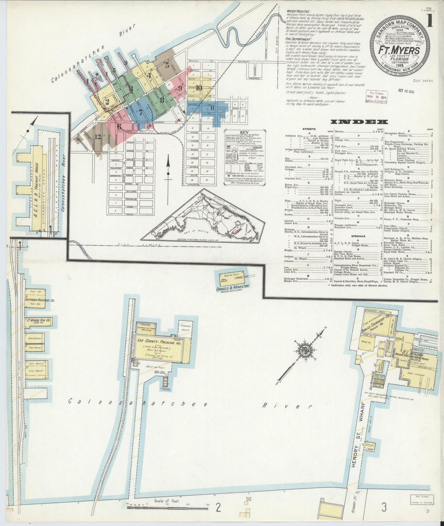 Sanborn Fire Insurance Map from Fort Myers, Lee County, Florida. (1914) – Historic Sanborn Fire Insurance Map Print