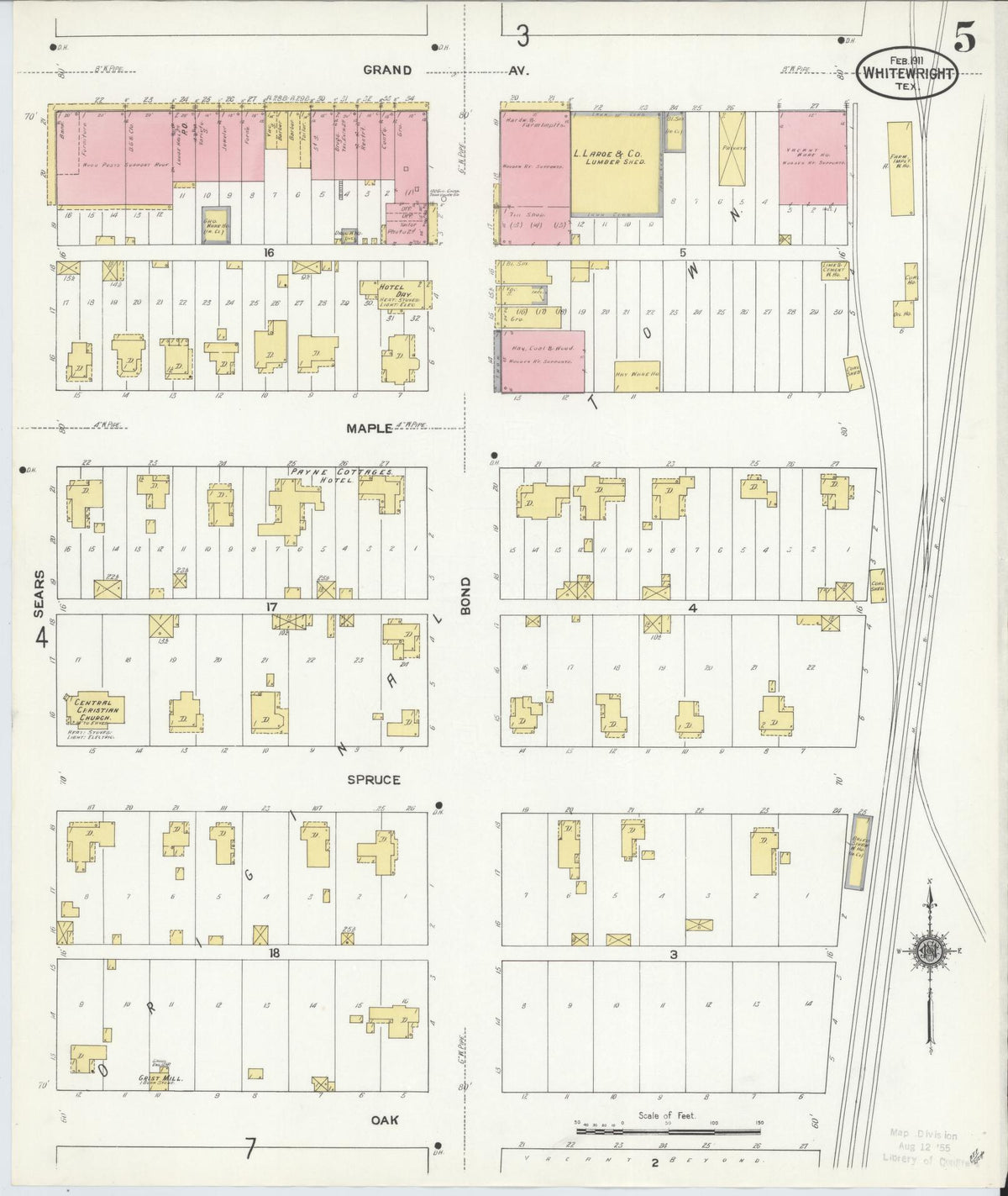 Sanborn Fire Insurance Map from Whitewright, Grayson County, Texas (1911), Sheet #0005 - Historic Sanborn Fire Insurance Map Print, vintage old map wall art, antique decor, genealogy gift, Texas Texas map