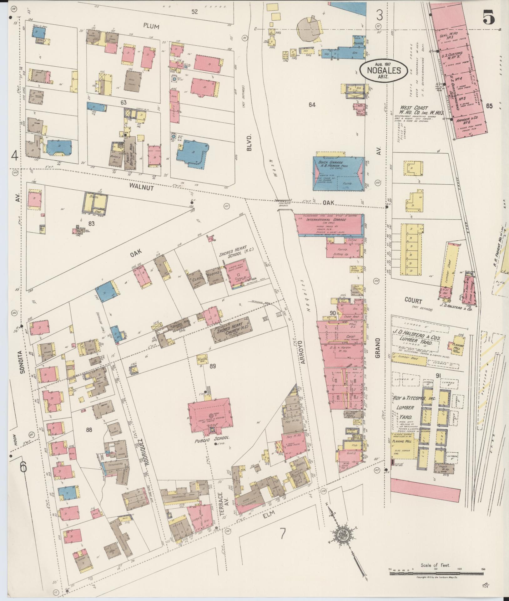 Sanborn Fire Insurance Map from Nogales, Santa Cruz County, Arizona (1917), Sheet #0005 - Complete Map Set gallery image, historic Sanborn map, vintage wall art, Arizona Arizona