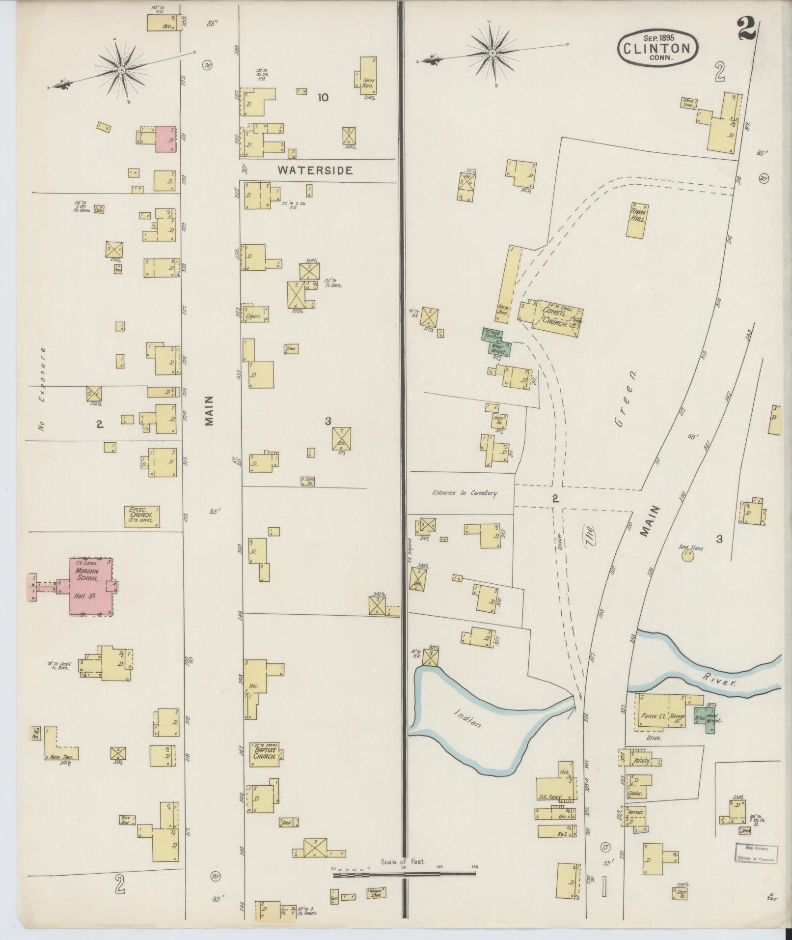 Sanborn Fire Insurance Map from Clinton, Middlesex County, Connecticut (1895), Sheet #0002 - Complete Map Set gallery image, historic Sanborn map, vintage wall art, Connecticut Connecticut