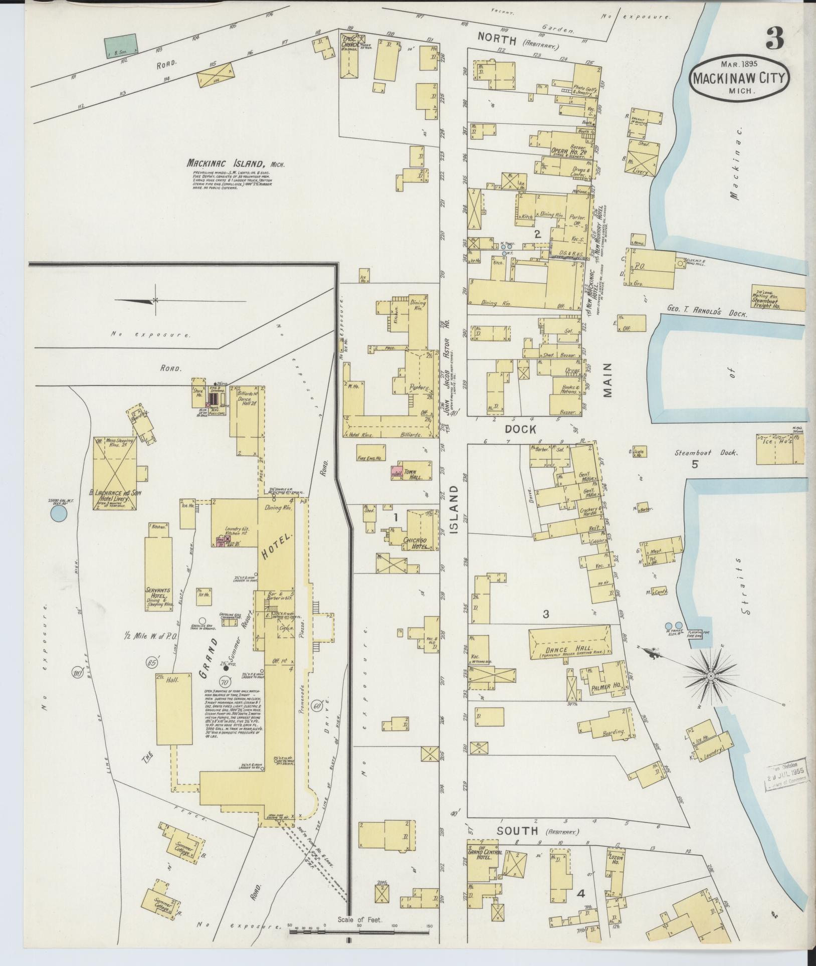 Sanborn Fire Insurance Map from Mackinaw City, Cheboygan County, Michigan (1895), Sheet #0003 - Complete Map Set gallery image, historic Sanborn map, vintage wall art, Michigan Michigan