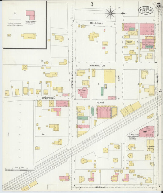 Sanborn Fire Insurance Map from Fulton, Fulton County, Kentucky (1899), Sheet #0005 - Historic Sanborn Fire Insurance Map Print, vintage old map wall art, antique decor, genealogy gift, Tennessee Tennessee map